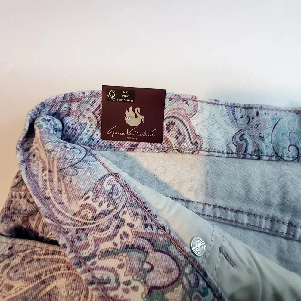 Gloria Vanderbilt Amanda Capri Jeans Lavender Kiss Prussian Paisley Print Size18 - Picture 11 of 16